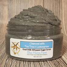 Load image into Gallery viewer, Charcoal with Tea Tree &amp; Lemongrass Goat Milk Whipped Sugar Scrub, Charcoal Sugar Scrub, Emulsified Sugar Scrub, Spa Party Favors